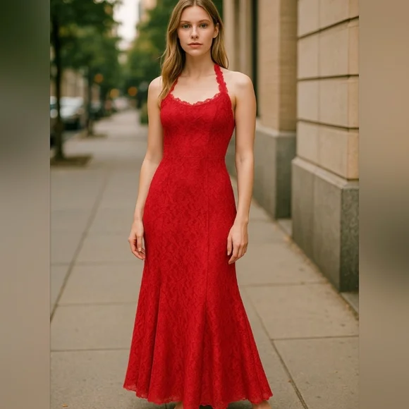 ZUM ZUM, NWT,Elegant Maxi Dress Red Lace Halter Dress. Size 4 -  www.rajagirimanappuram.com